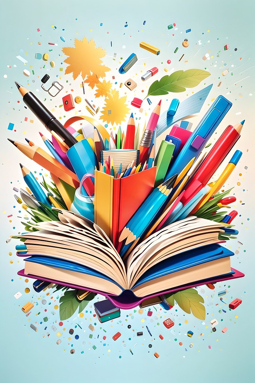back-to-school burst, fun-filled vibes, open book excitement